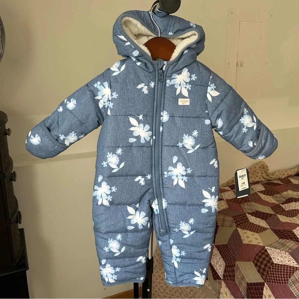 Osh Kosh Floral Bunting Snowsuit One Piece Jacket NWT Baby 3-6 Months